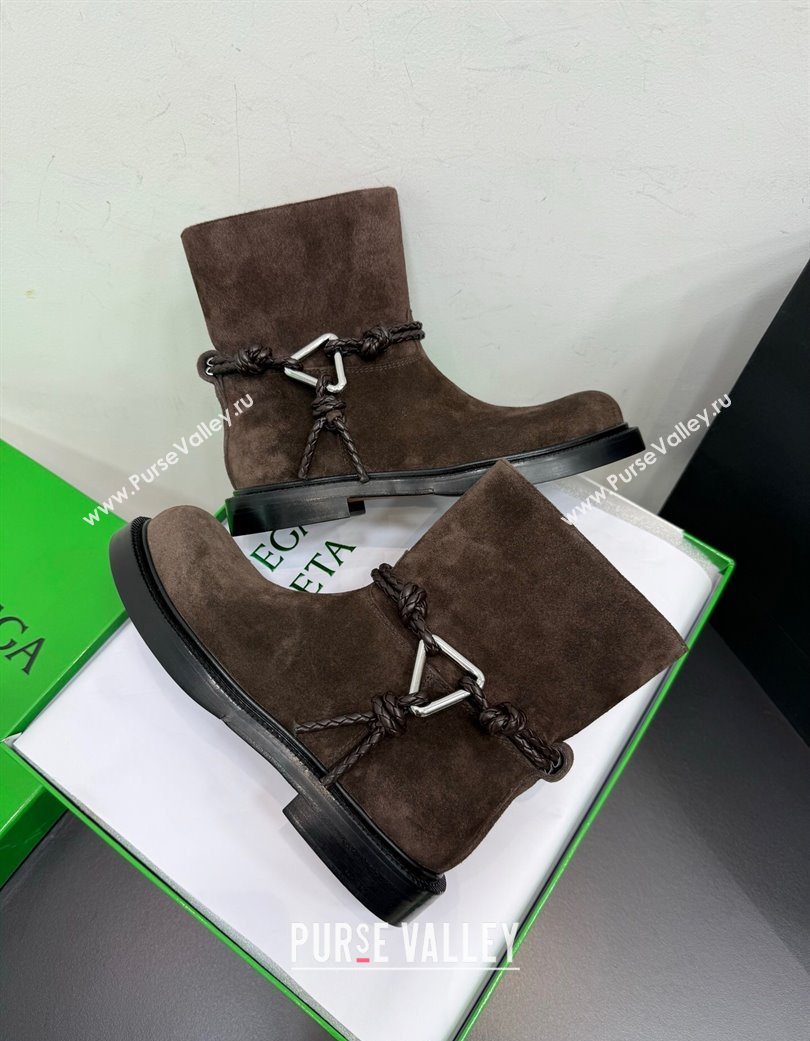 Bottega Veneta James Suede Flat Ankle Boots with Triangle Buckle Fondant Brown 2025 (KER-251206051)
