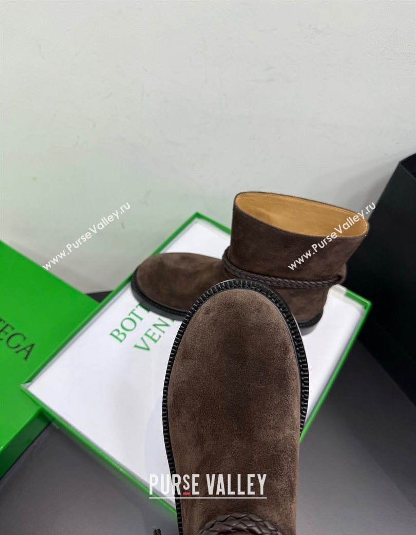 Bottega Veneta James Suede Flat Ankle Boots with Triangle Buckle Fondant Brown 2025 (KER-251206051)