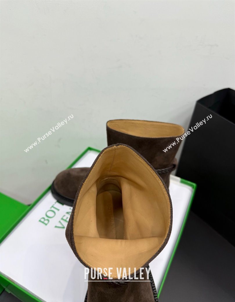 Bottega Veneta James Suede Flat Ankle Boots with Triangle Buckle Fondant Brown 2025 (KER-251206051)