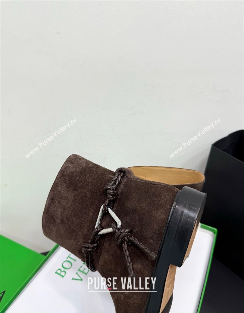 Bottega Veneta James Suede Flat Ankle Boots with Triangle Buckle Fondant Brown 2025 (KER-251206051)