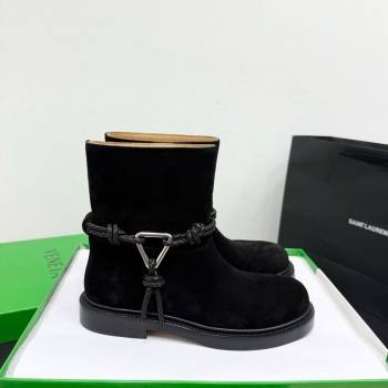 Bottega Veneta James Suede Flat Ankle Boots with Triangle Buckle Black 2025 (KER-251206052)