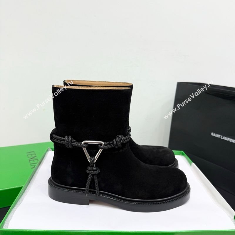 Bottega Veneta James Suede Flat Ankle Boots with Triangle Buckle Black 2025 (KER-251206052)