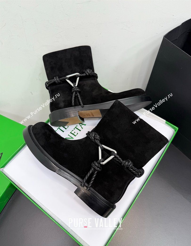 Bottega Veneta James Suede Flat Ankle Boots with Triangle Buckle Black 2025 (KER-251206052)