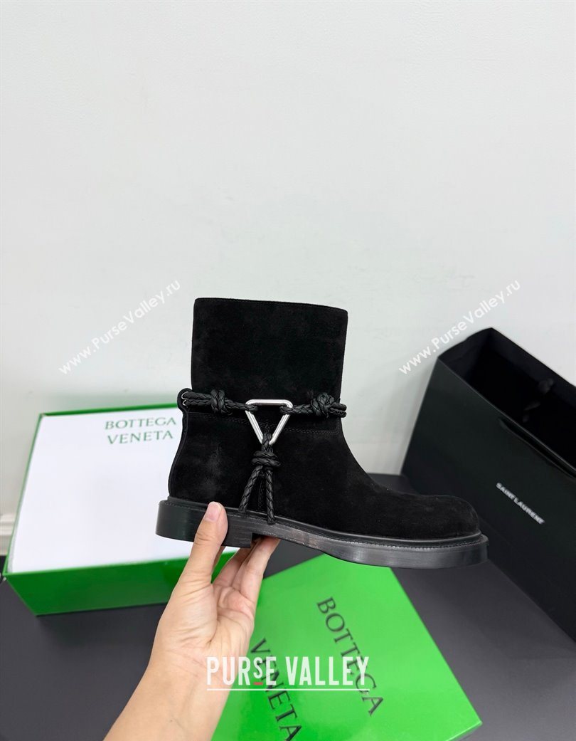 Bottega Veneta James Suede Flat Ankle Boots with Triangle Buckle Black 2025 (KER-251206052)