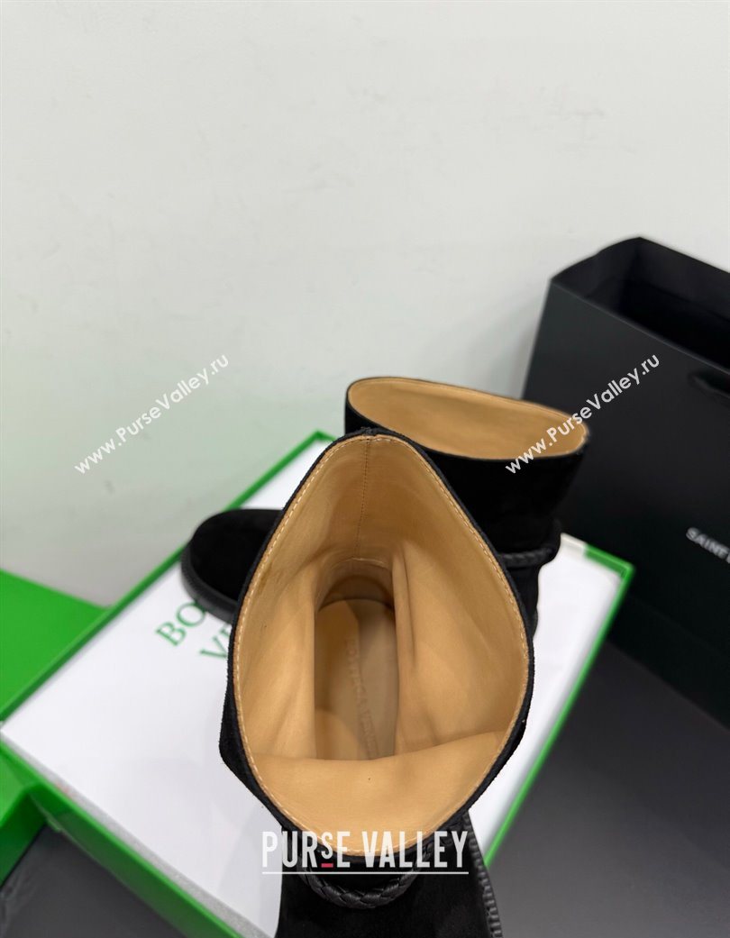 Bottega Veneta James Suede Flat Ankle Boots with Triangle Buckle Black 2025 (KER-251206052)