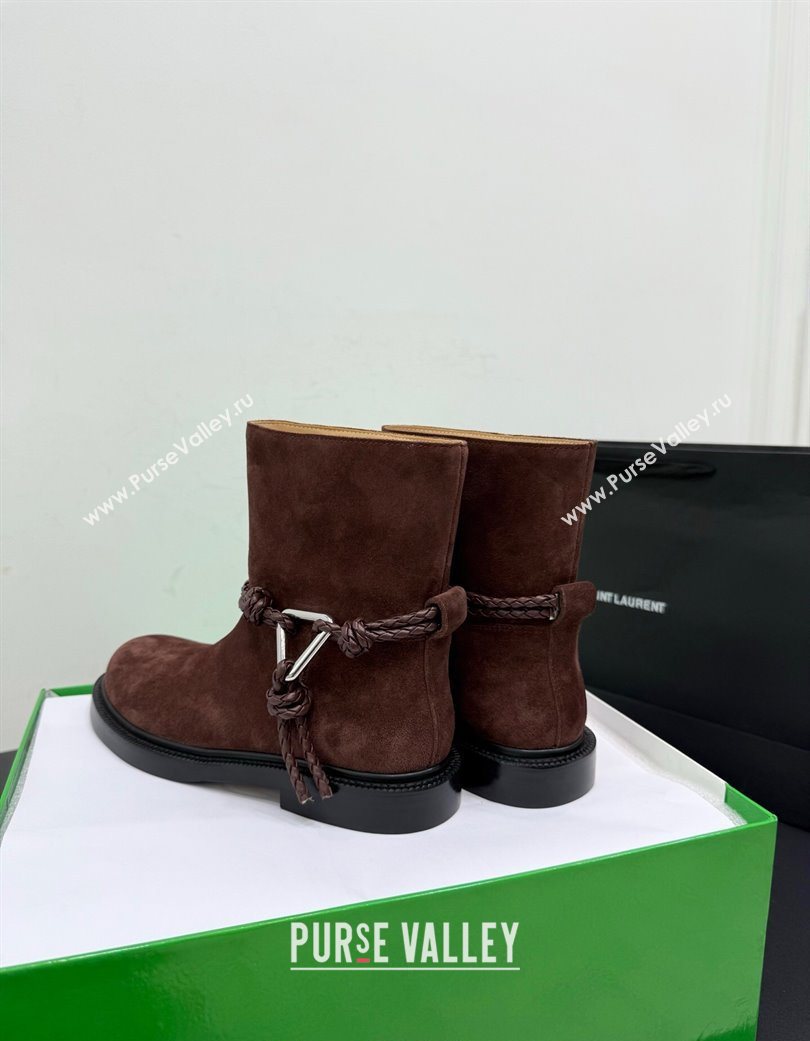 Bottega Veneta James Suede Flat Ankle Boots with Triangle Buckle Dark Brown 2025 (KER-251206053)