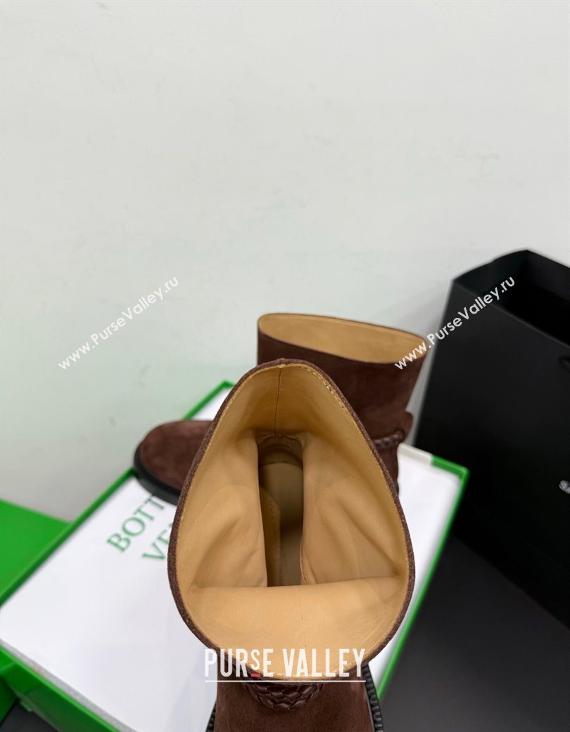 Bottega Veneta James Suede Flat Ankle Boots with Triangle Buckle Dark Brown 2025 (KER-251206053)