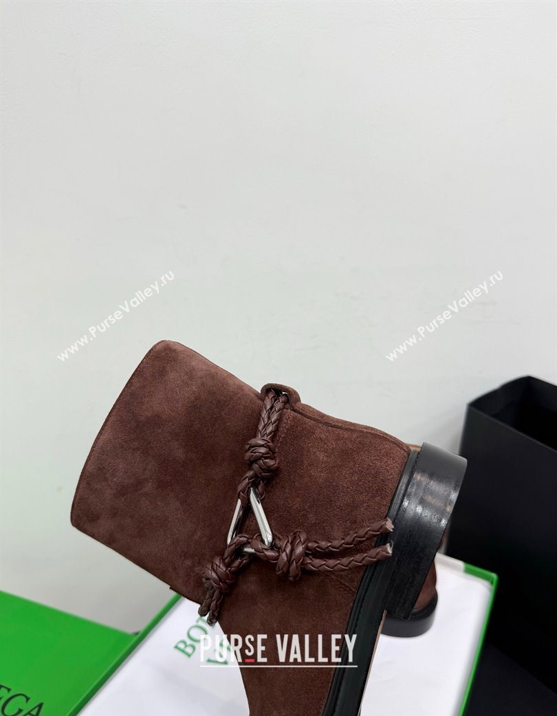Bottega Veneta James Suede Flat Ankle Boots with Triangle Buckle Dark Brown 2025 (KER-251206053)