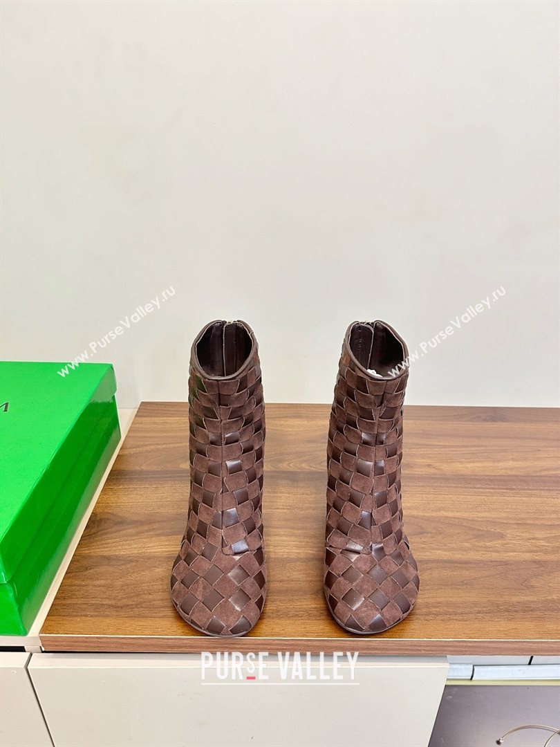 Bottega Veneta Intrecciato Suede Atomic Ankle Boots 8cm Fondant Brown 2025 (MD-251206046)