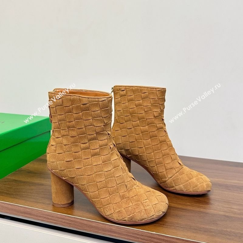 Bottega Veneta Intrecciato Suede Atomic Ankle Boots 8cm Beige 2025 (MD-251206050)