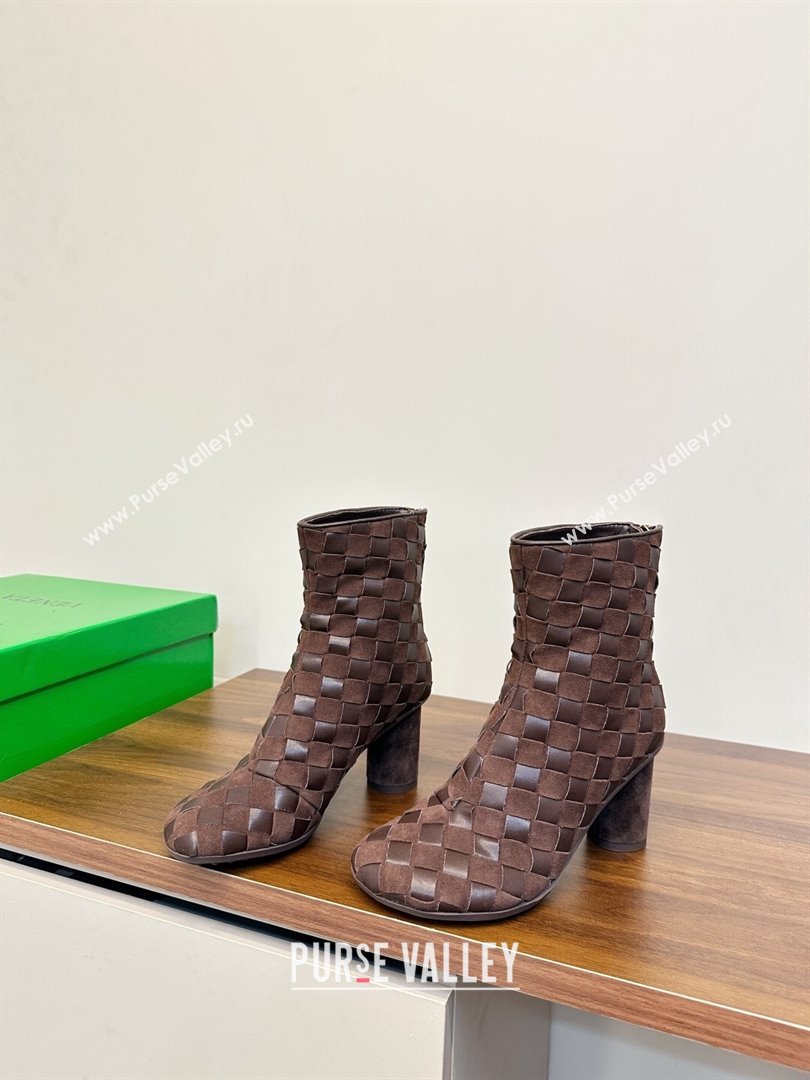 Bottega Veneta Intrecciato Suede Atomic Ankle Boots 8cm Fondant Brown 2025 (MD-251206046)