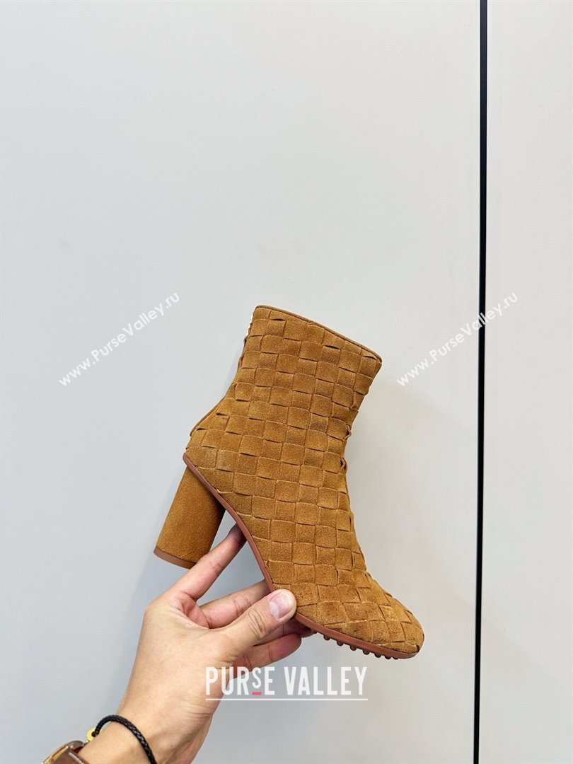 Bottega Veneta Intrecciato Suede Atomic Ankle Boots 8cm Beige 2025 (MD-251206050)