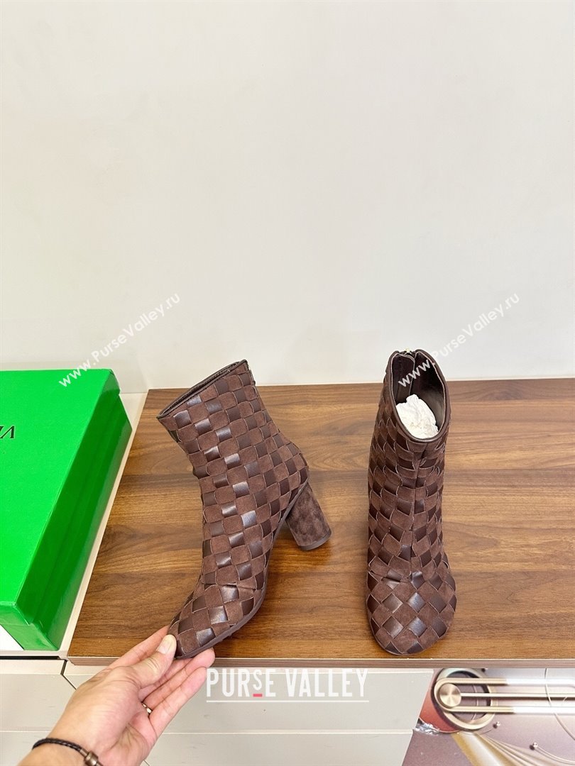Bottega Veneta Intrecciato Suede Atomic Ankle Boots 8cm Fondant Brown 2025 (MD-251206046)