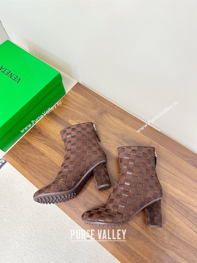 Bottega Veneta Intrecciato Suede Atomic Ankle Boots 8cm Fondant Brown 2025 (MD-251206046)
