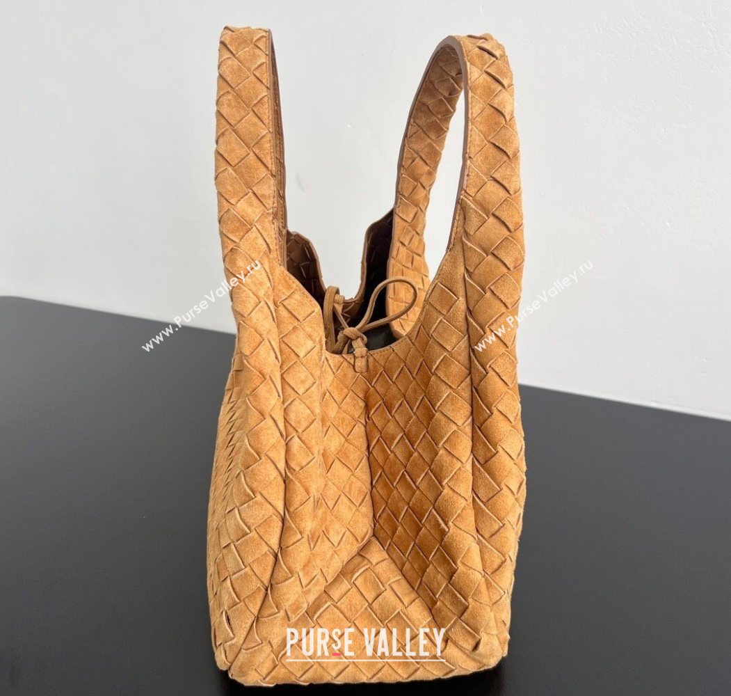 Bottega Veneta Campana Shoulder Bag in Suede Amber Brown 2025 844249 (WT-260116023)