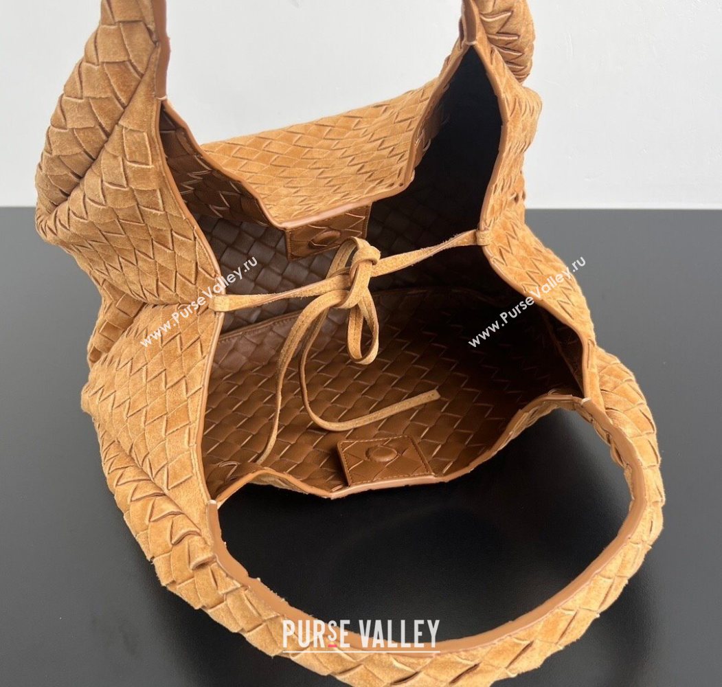 Bottega Veneta Campana Shoulder Bag in Suede Amber Brown 2025 844249 (WT-260116023)