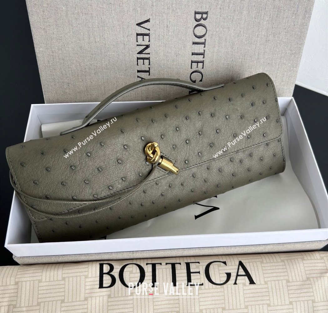 Bottega Veneta Andiamo Clutch in Ostrich Leather Cypress Green 2026 805241 (WT-260116012)