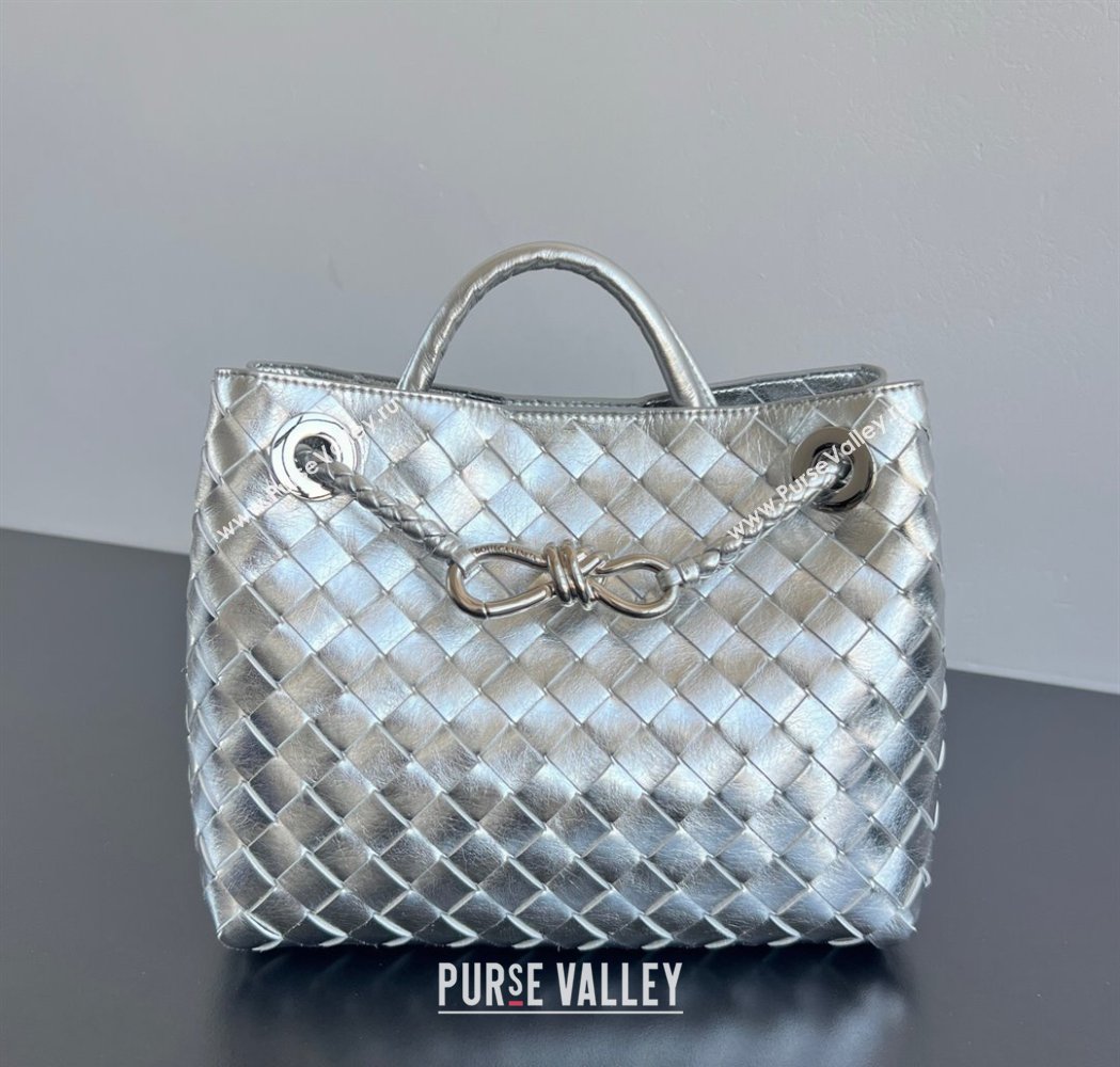 Bottega Veneta Small Andiamo Top Handle Bag in Intrecciato Leather 743568 Silver-Tone 2026 (WT-260116025)