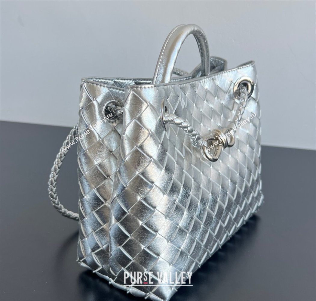 Bottega Veneta Small Andiamo Top Handle Bag in Intrecciato Leather 743568 Silver-Tone 2026 (WT-260116025)