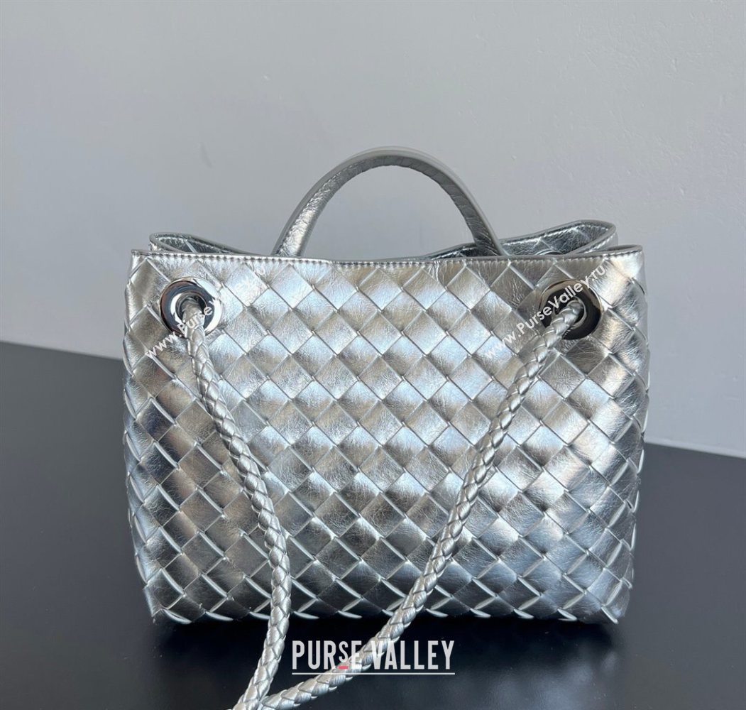 Bottega Veneta Small Andiamo Top Handle Bag in Intrecciato Leather 743568 Silver-Tone 2026 (WT-260116025)