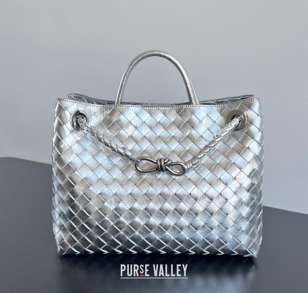 Bottega Veneta Medium Andiamo Top Handle Bag in Intrecciato Leather 743572 Silver-Tone 2026 (WT-260116028)