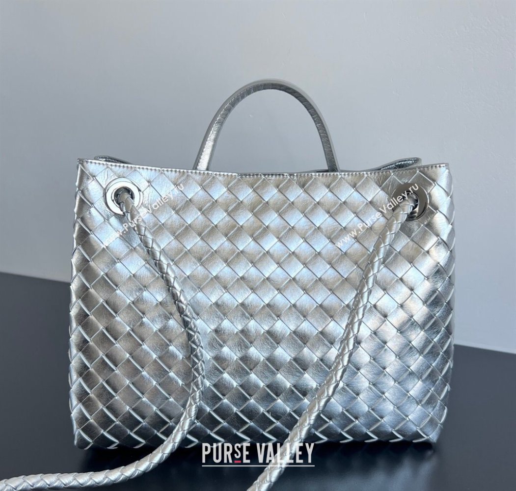 Bottega Veneta Medium Andiamo Top Handle Bag in Intrecciato Leather 743572 Silver-Tone 2026 (WT-260116028)