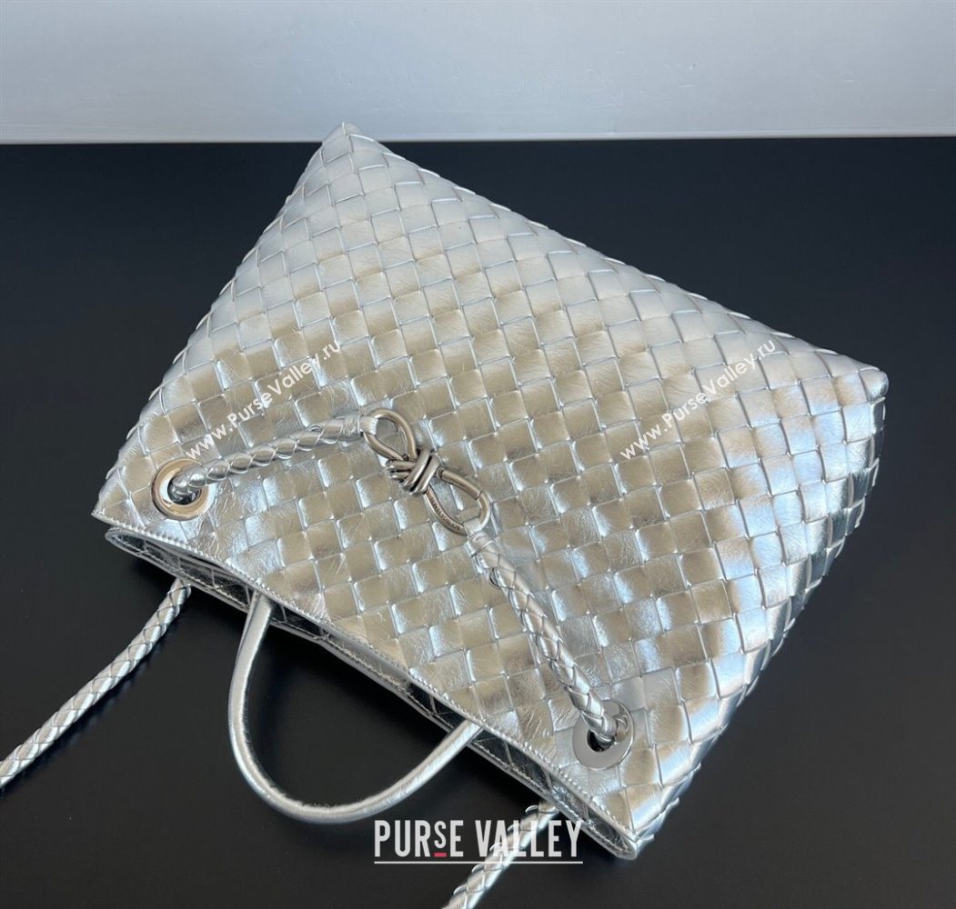 Bottega Veneta Medium Andiamo Top Handle Bag in Intrecciato Leather 743572 Silver-Tone 2026 (WT-260116028)