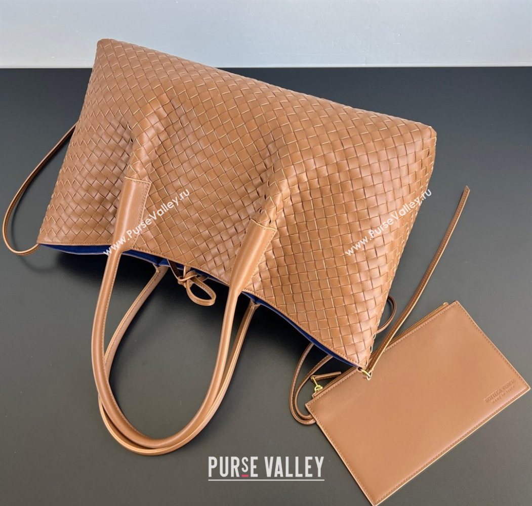 Bottega Veneta Medium Pinacoteca Tote Bag in Intrecciato Leather Amber Brown/Blue Royal 2025 817166 (WT-260116036)