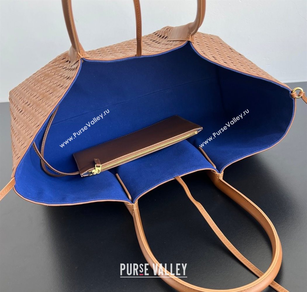 Bottega Veneta Medium Pinacoteca Tote Bag in Intrecciato Leather Amber Brown/Blue Royal 2025 817166 (WT-260116036)