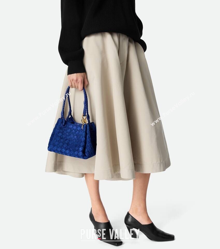 Bottega Veneta Small Parachute Shoulder Bag in Intrecciato Suede 796569 Blue Royal 2025 (WT-260117001)