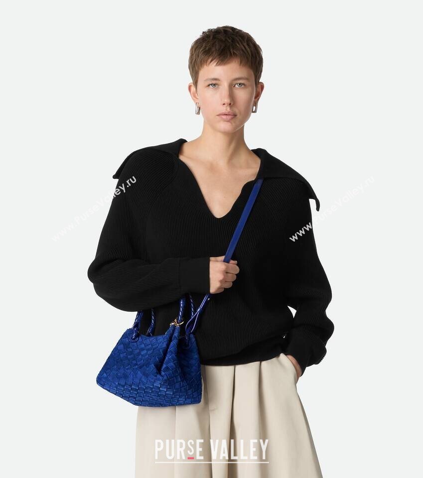Bottega Veneta Small Parachute Shoulder Bag in Intrecciato Suede 796569 Blue Royal 2025 (WT-260117001)