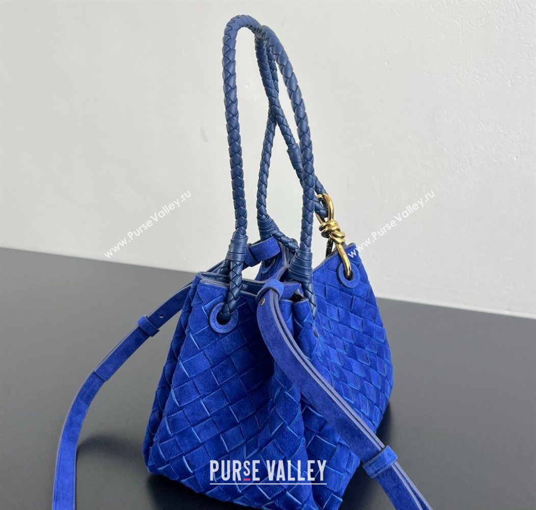 Bottega Veneta Small Parachute Shoulder Bag in Intrecciato Suede 796569 Blue Royal 2025 (WT-260117001)