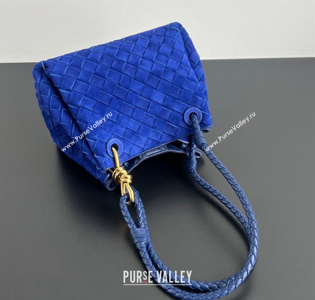Bottega Veneta Small Parachute Shoulder Bag in Intrecciato Suede 796569 Blue Royal 2025 (WT-260117001)