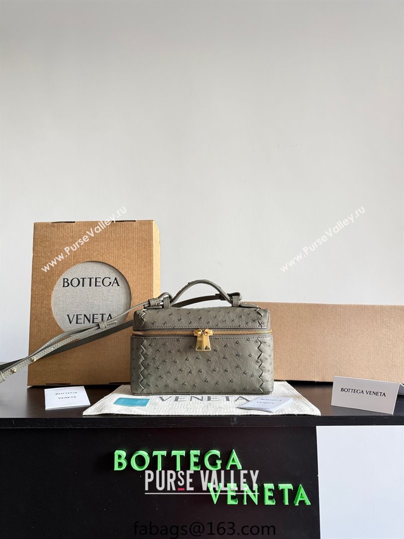 Bottega Veneta Bang Bang Vanity Case Bag in Ostrich Leather Cypress Green 2026 817785 (WT-260116007)