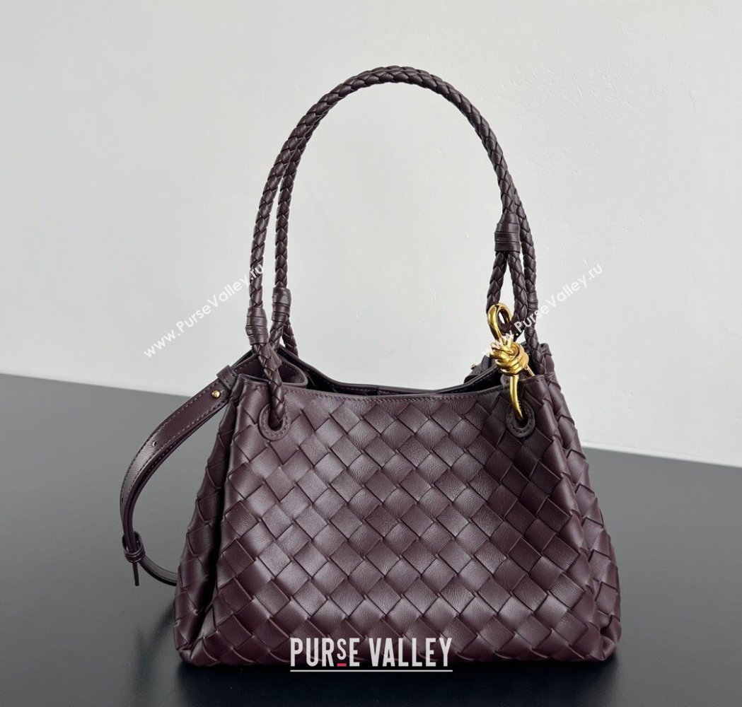 Bottega Veneta Parachute Medium Shoulder Bag in Intrecciato Leather Dark Barolo Red 2025 835921 (WT-260117002)