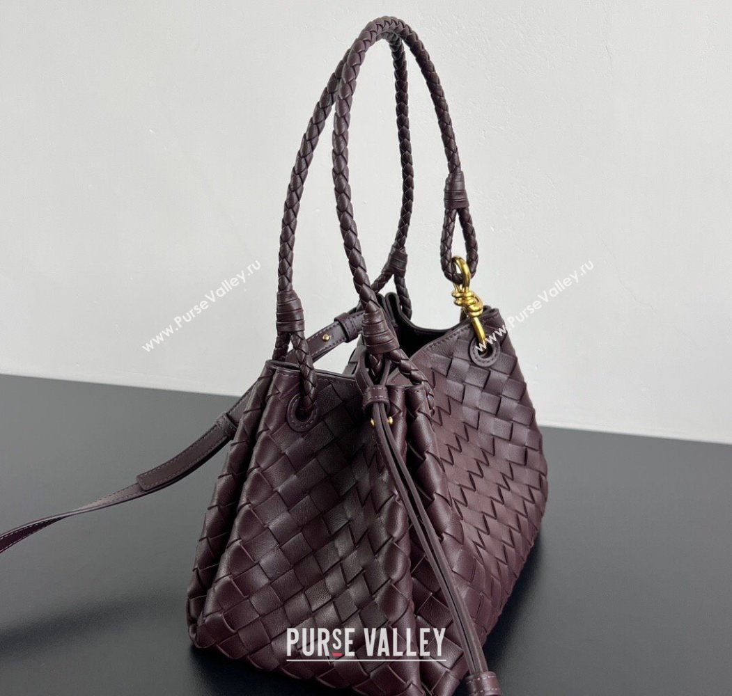 Bottega Veneta Parachute Medium Shoulder Bag in Intrecciato Leather Dark Barolo Red 2025 835921 (WT-260117002)