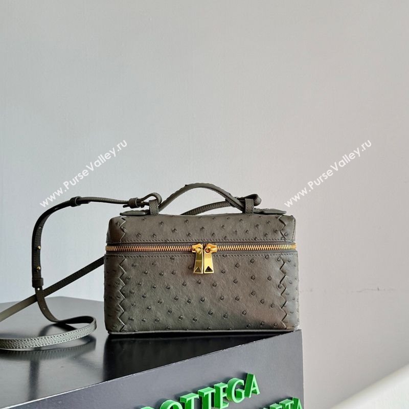 Bottega Veneta Bang Bang Vanity Case Bag in Ostrich Leather Cypress Green 2026 817785 (WT-260116007)