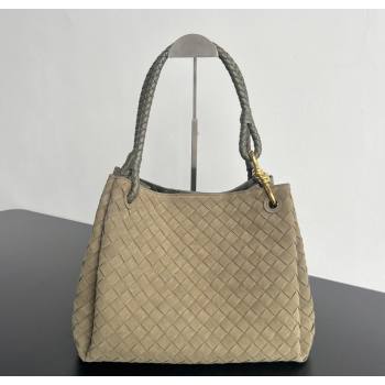 Bottega Veneta Large Parachute Shoulder Bag in Intrecciato Suede Grey Green 796571 2025 (WT-260117004)