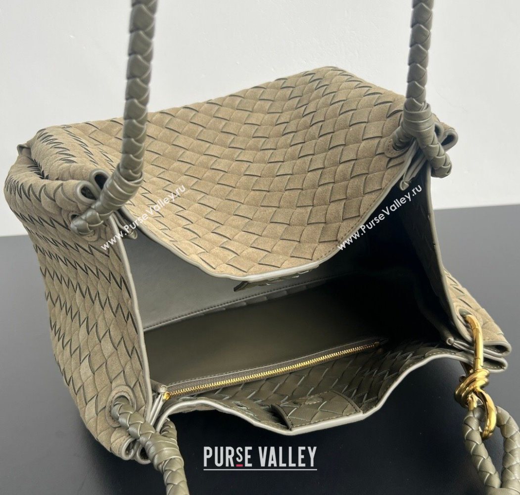 Bottega Veneta Large Parachute Shoulder Bag in Intrecciato Suede Grey Green 796571 2025 (WT-260117004)