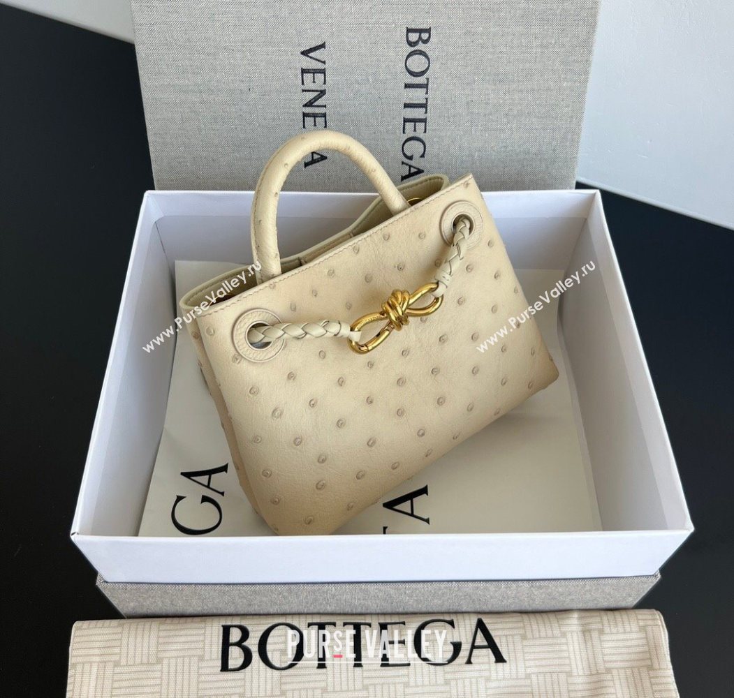 Bottega Veneta Mini Andiamo Top Handle Bag in Ostrich Leather Pale Cream Yellow 2026 805232 (WT-260116014)