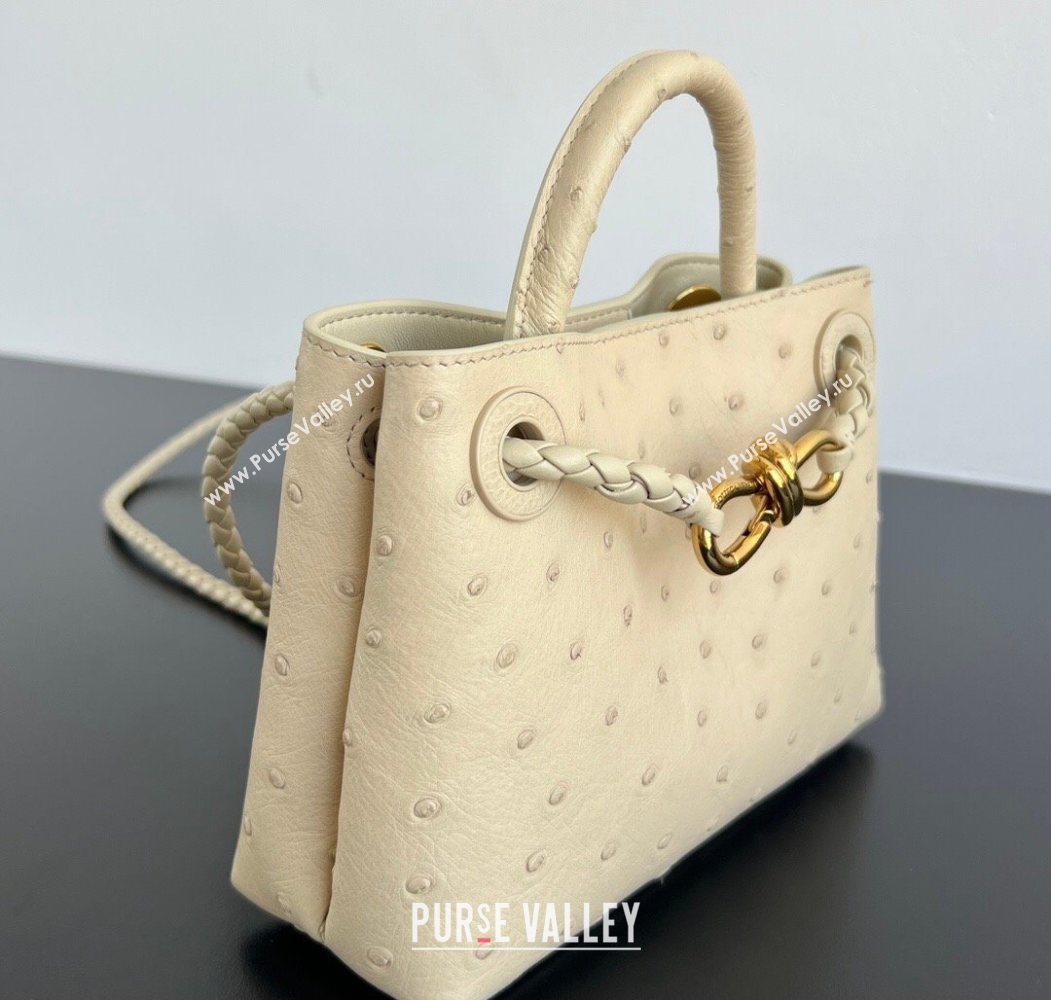 Bottega Veneta Mini Andiamo Top Handle Bag in Ostrich Leather Pale Cream Yellow 2026 805232 (WT-260116014)