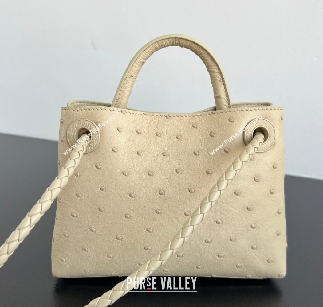Bottega Veneta Mini Andiamo Top Handle Bag in Ostrich Leather Pale Cream Yellow 2026 805232 (WT-260116014)