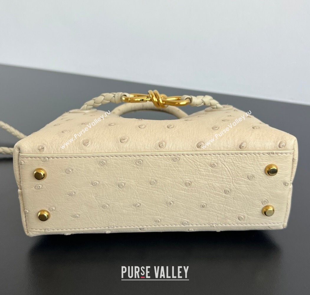 Bottega Veneta Mini Andiamo Top Handle Bag in Ostrich Leather Pale Cream Yellow 2026 805232 (WT-260116014)