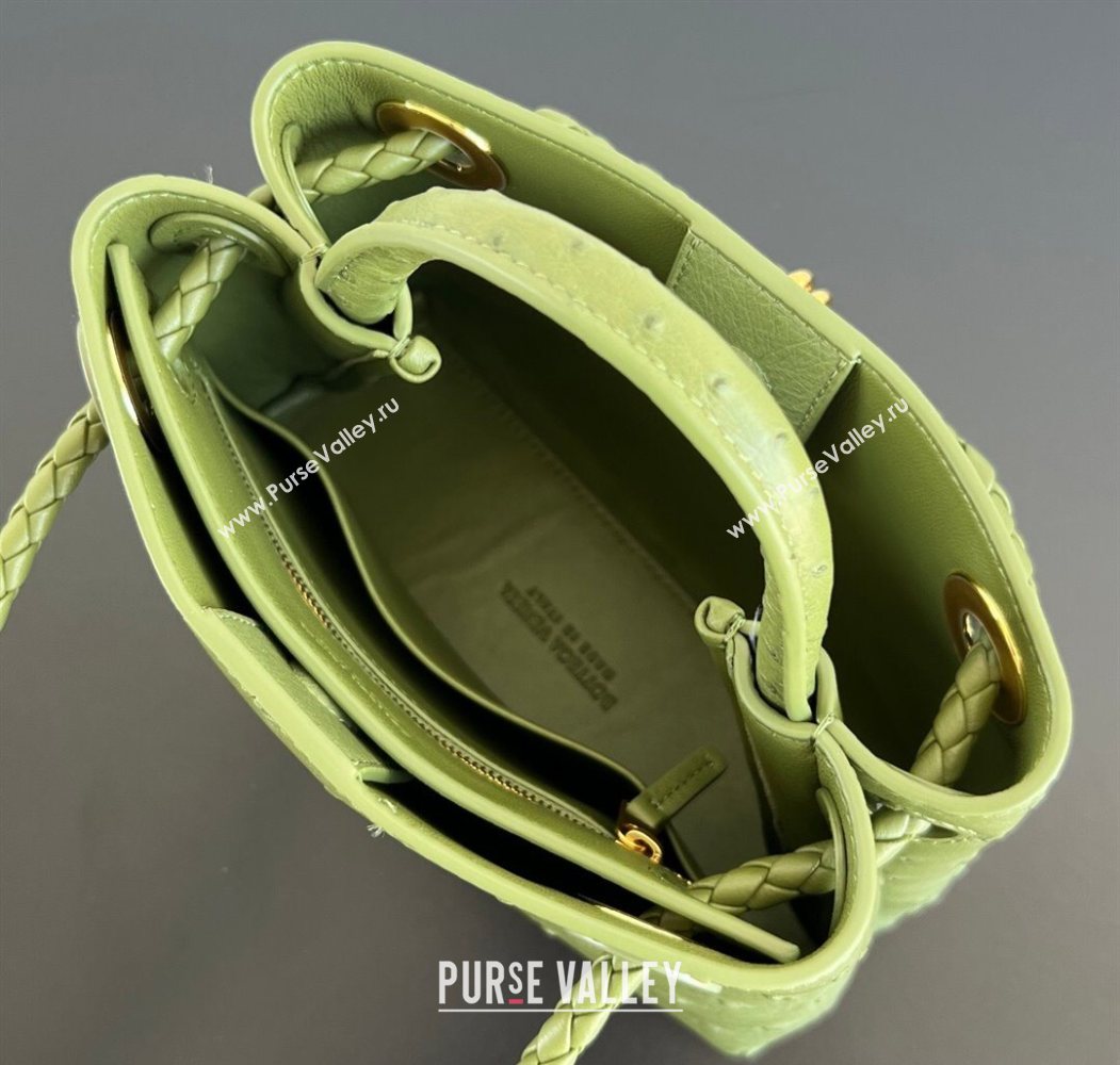 Bottega Veneta Mini Andiamo Top Handle Bag in Ostrich Leather Matcha Green 2026 805232 (WT-260116017)
