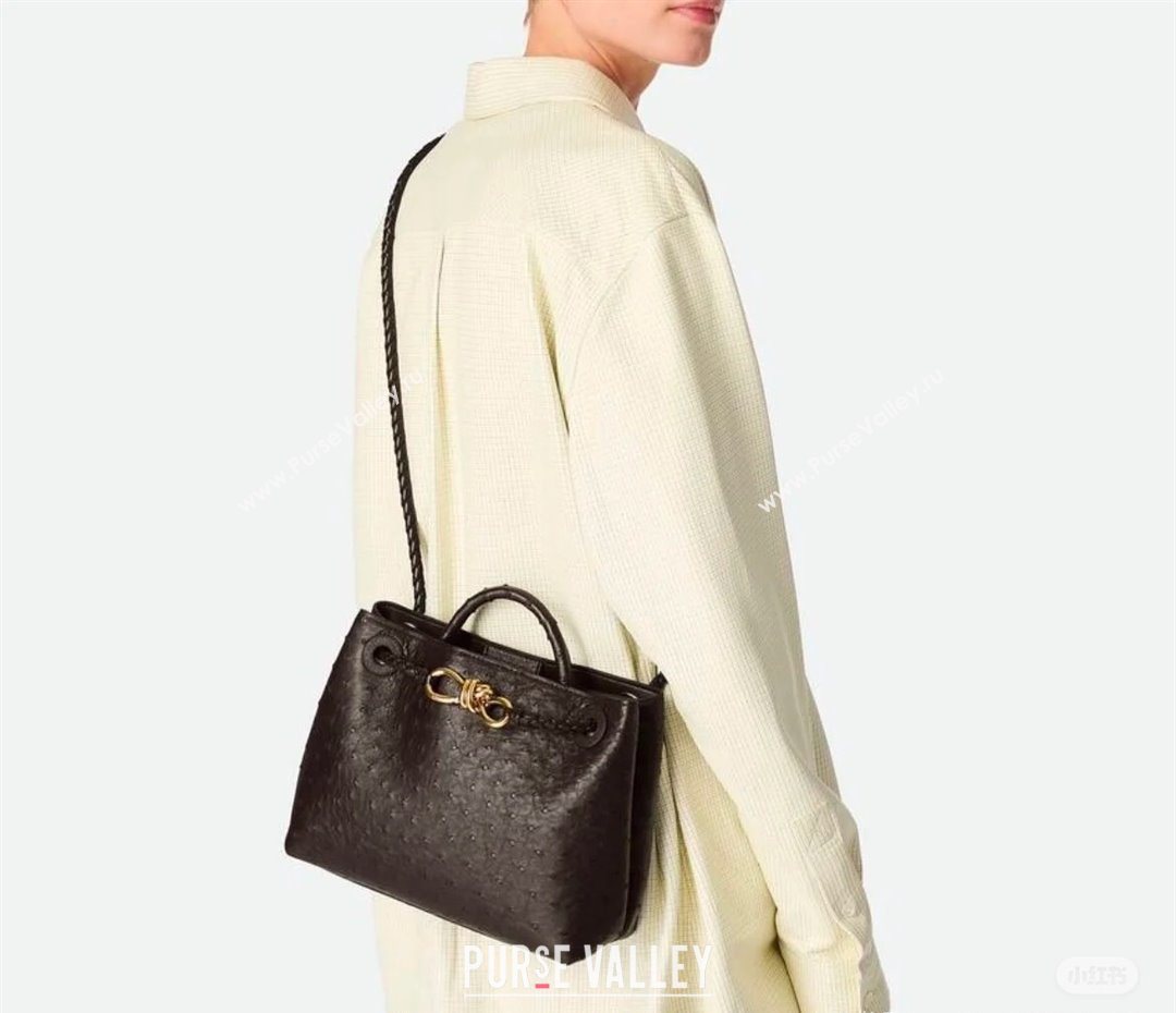 Bottega Veneta Medium Andiamo Top Handle Bag in Ostrich Leather Emerald Green 2026 817805 (WT-260116019)