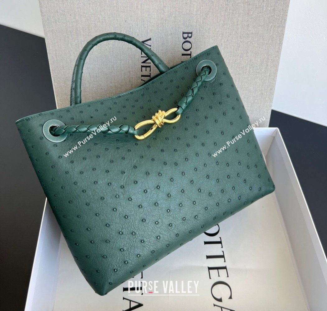 Bottega Veneta Medium Andiamo Top Handle Bag in Ostrich Leather Emerald Green 2026 817805 (WT-260116019)