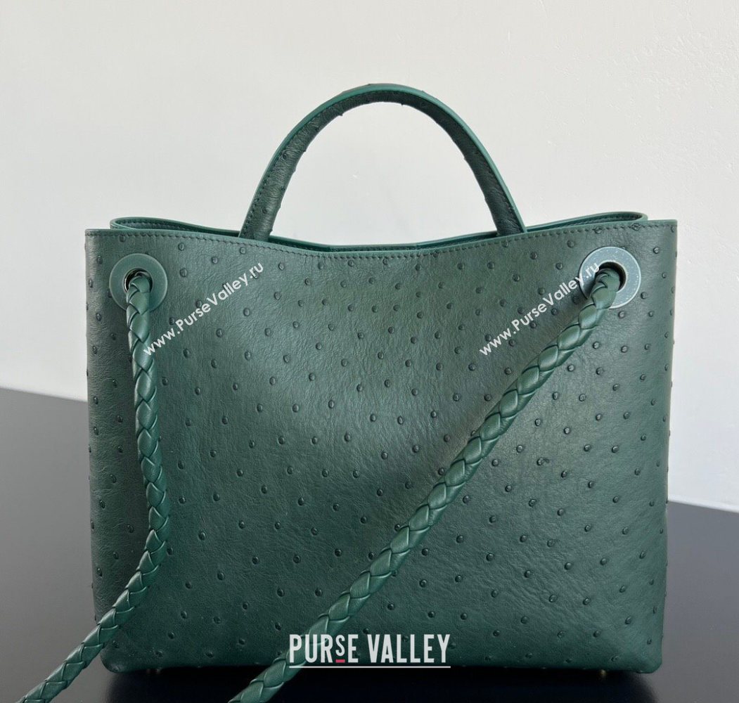 Bottega Veneta Medium Andiamo Top Handle Bag in Ostrich Leather Emerald Green 2026 817805 (WT-260116019)