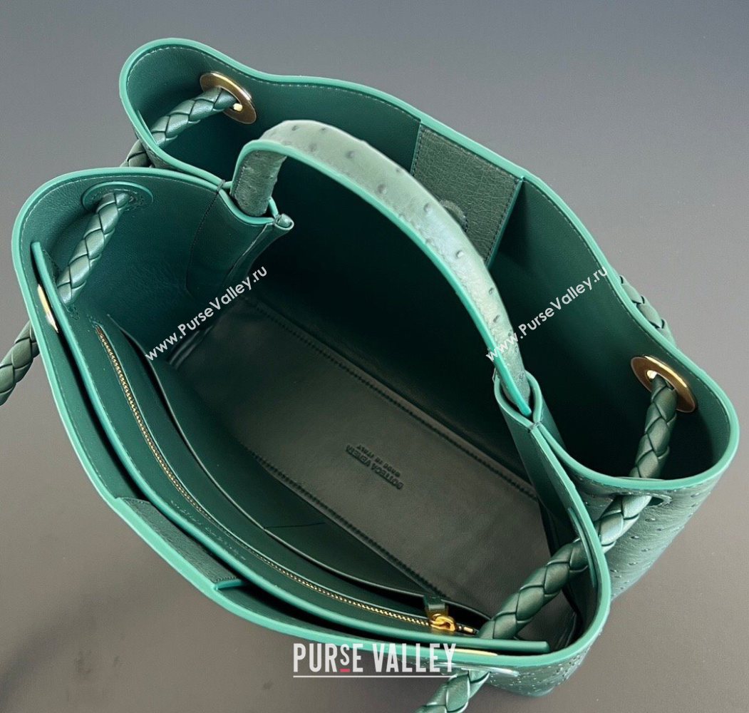 Bottega Veneta Medium Andiamo Top Handle Bag in Ostrich Leather Emerald Green 2026 817805 (WT-260116019)