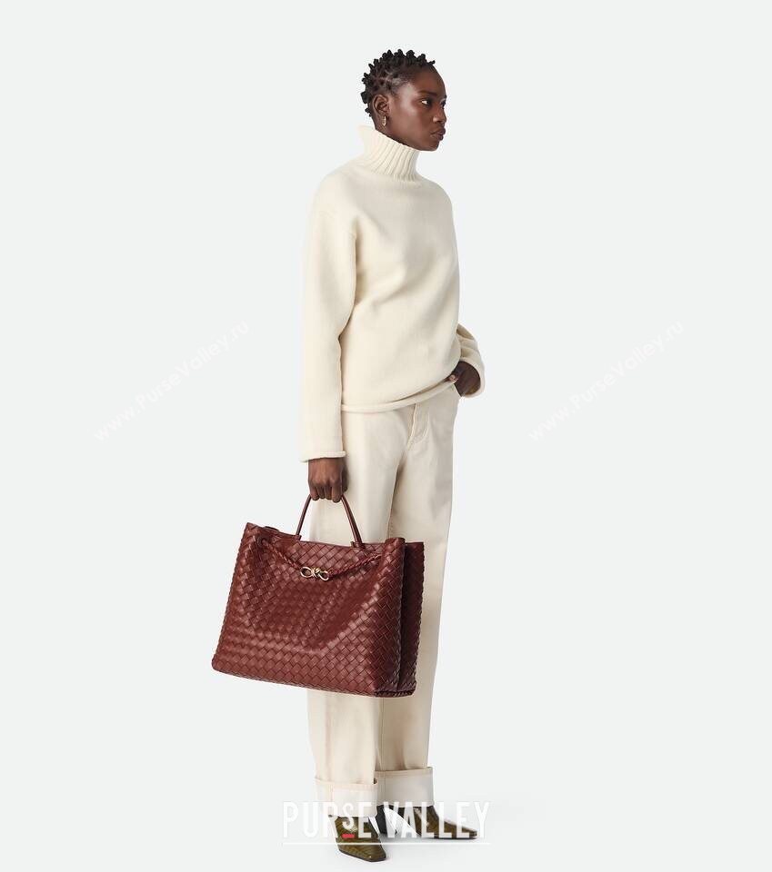 Bottega Veneta Large Andiamo Top Handle Bag in Intrecciato Leather 743575 Sapele Red 2026 (WT-260116030)