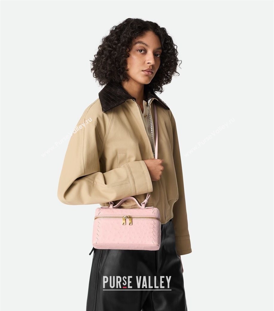 Bottega Veneta Bang Bang Vanity Case Bag in Ostrich Leather Rose Pink 2026 817785 (WT-260116008)